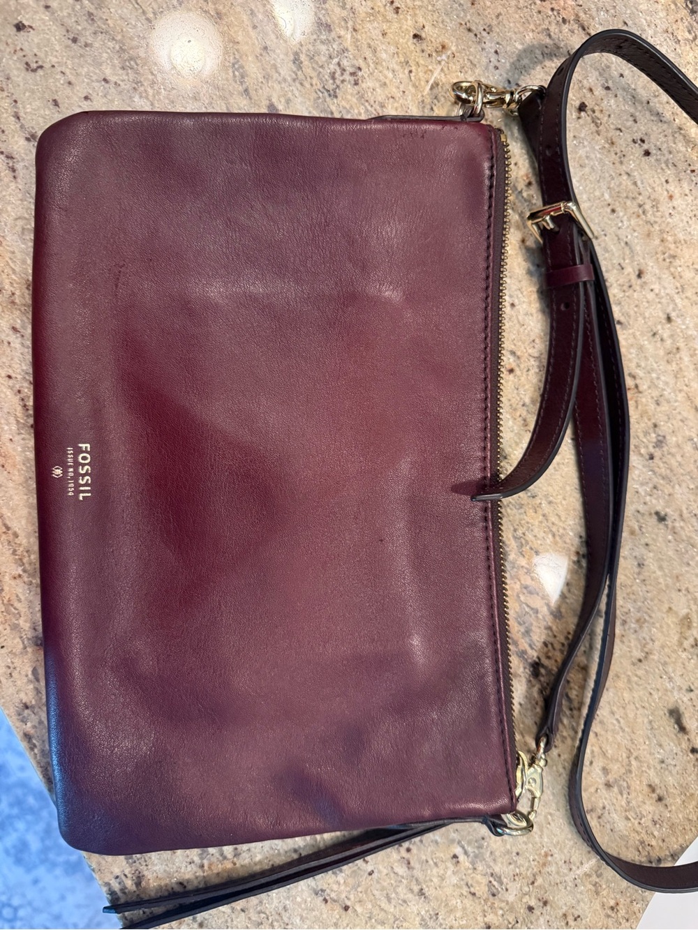 Fossil Wine Leather Crossbody Bag with Gold Hardware